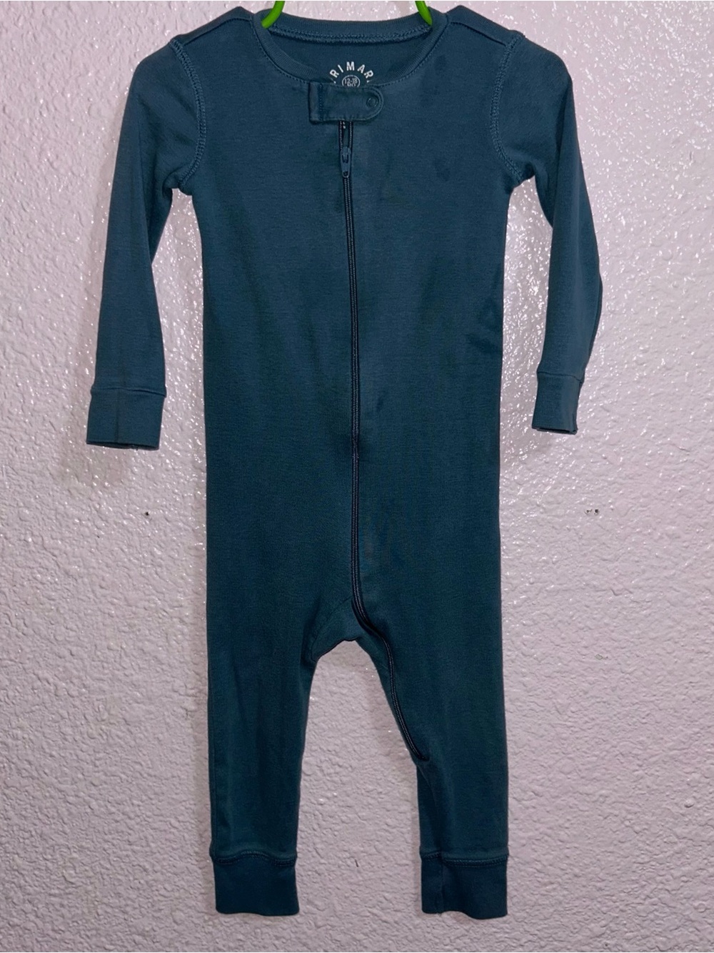 Primary Solid Teal Zip Front Kids Footed Pajama